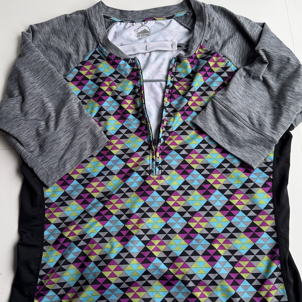 ZOIC 1/2 Zip Bike Cycling Shirt Multicolor Geometric Print Women's Size XL